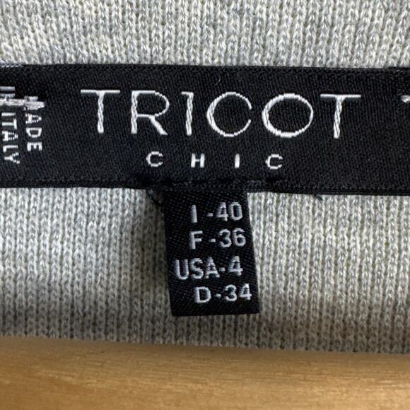 Tricot Wool Blend Sweater Italian Chartreuse Gray Sequins SZ 4 Quiet Luxury - Picture 7 of 10